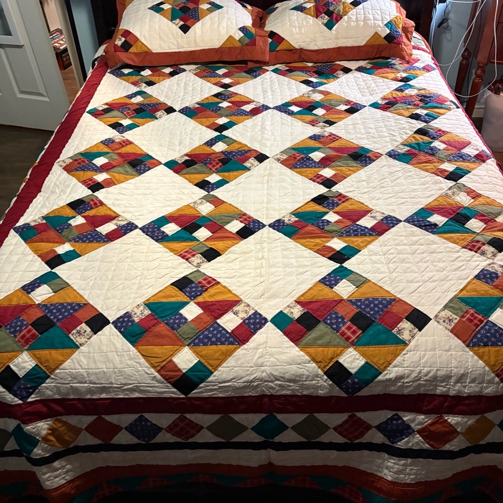 Patchwork queen size vintage Quilt Set with Pillow Shams by ARCH Quilts.